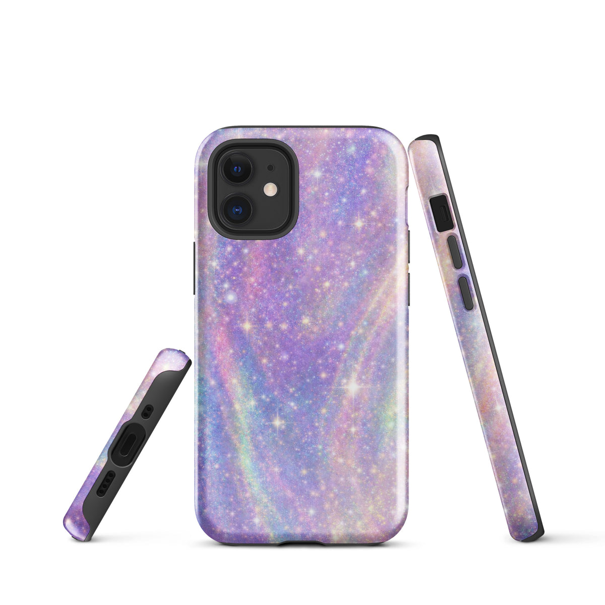 Phone Case for iPhone with cosmic dream swirl design, featuring pastel purples, pinks, blues, and golden sparkles resembling a tiny galaxy.