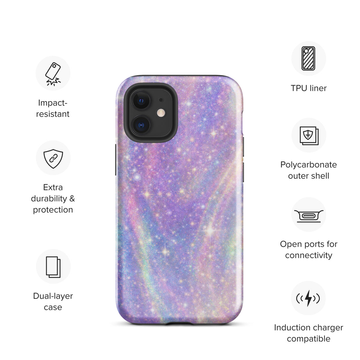 Phone Case for iPhone with cosmic dream swirl design in pastel colors, featuring impact-resistant and dual-layer protection features.