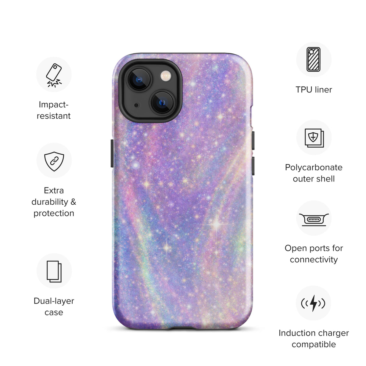 Phone Case for iPhone - Cosmic Dream Swirl with pastel purples and gold sparkles