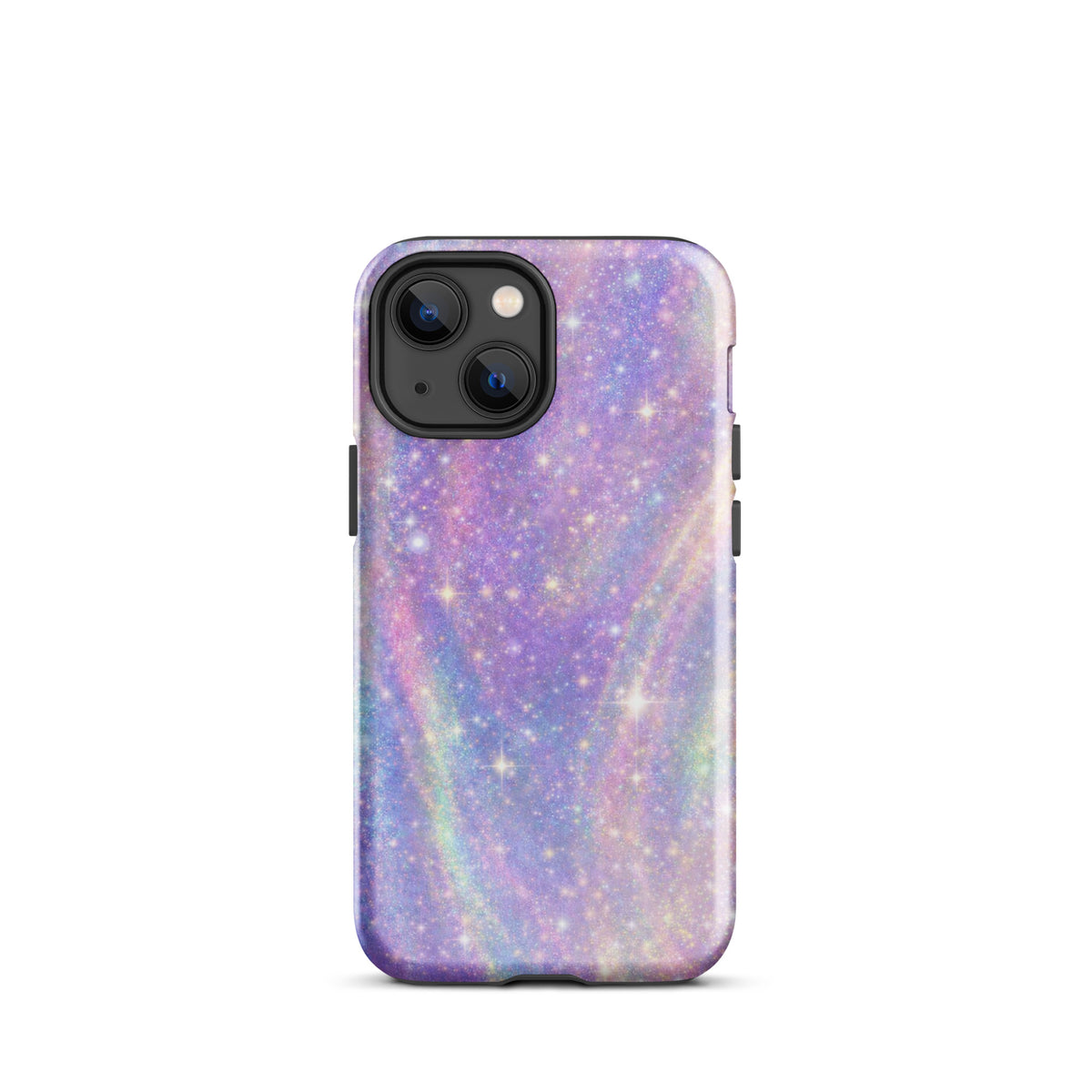Phone Case for iPhone with cosmic dream swirl design in pastel purples, pinks, and blues with golden sparkles.