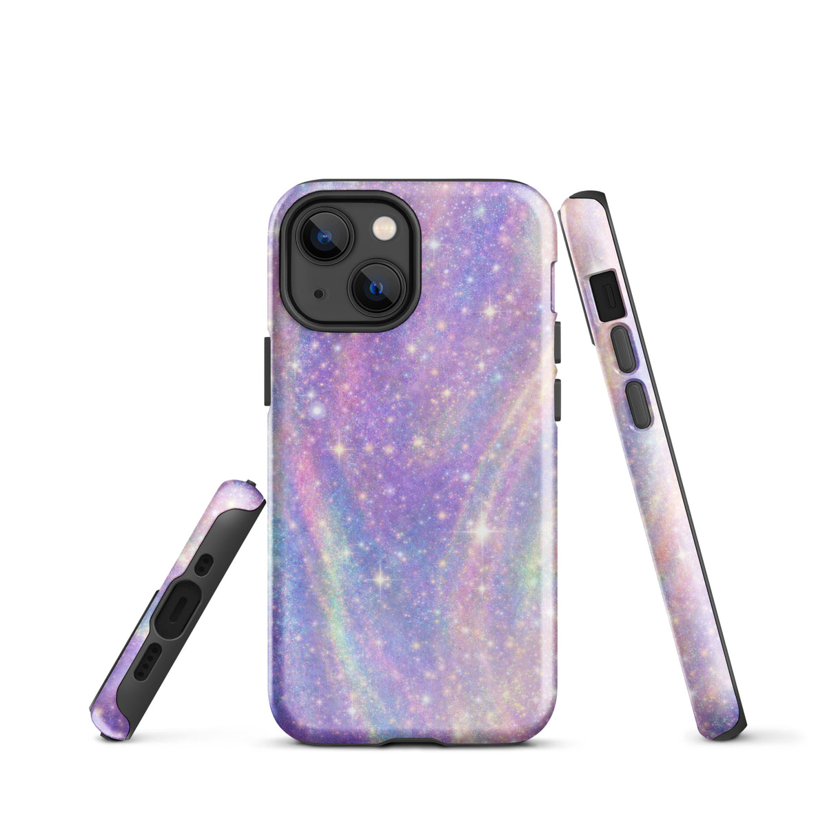 Phone Case for iPhone with cosmic dream swirl design in pastel purples, pinks, blues, and golden sparkles, creating a galaxy effect.