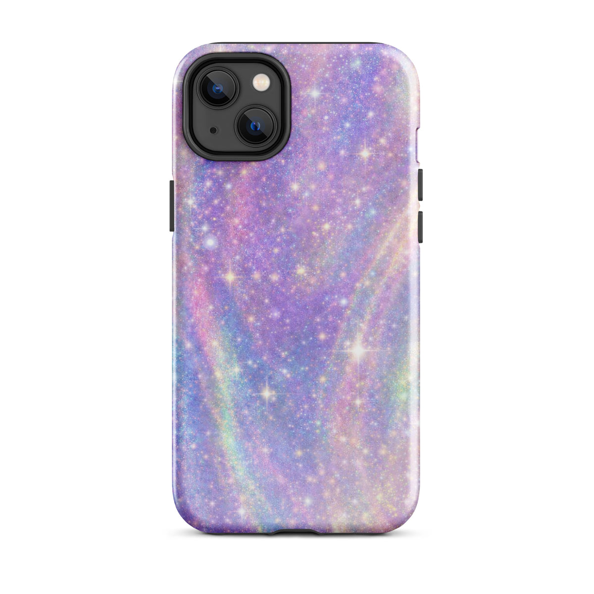 Phone Case for iPhone with cosmic dream swirl design featuring pastel purples, pinks, blues, and golden sparkles.