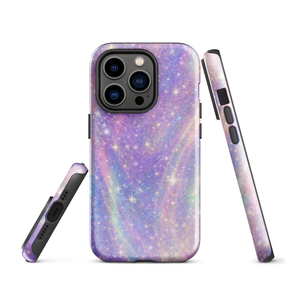 Phone Case for iPhone - Cosmic Dream Swirl with pastel colors and golden sparkles, galaxy-inspired design.