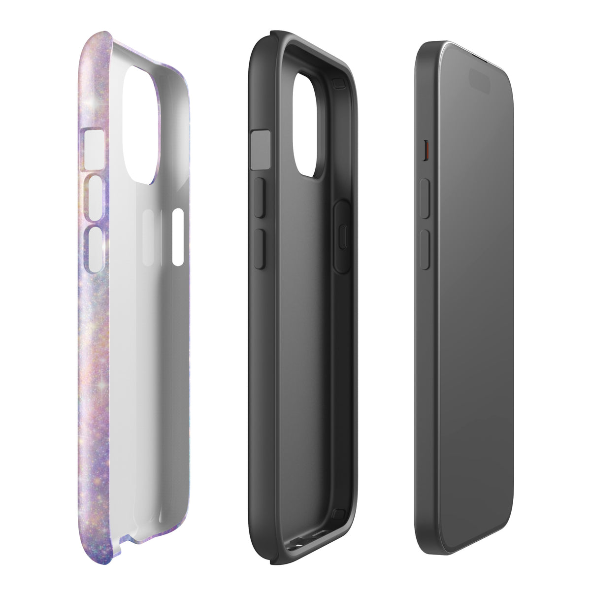 Cosmic Dream Swirl Phone Case for iPhone featuring pastel purple, pink, blue, and gold galaxy design