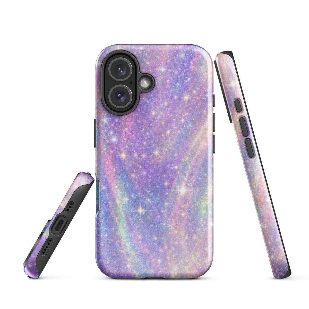 Phone Case for iPhone - Cosmic Dream Swirl with pastel purples, pinks, and golden sparkles design, showcasing a whimsical galaxy look.