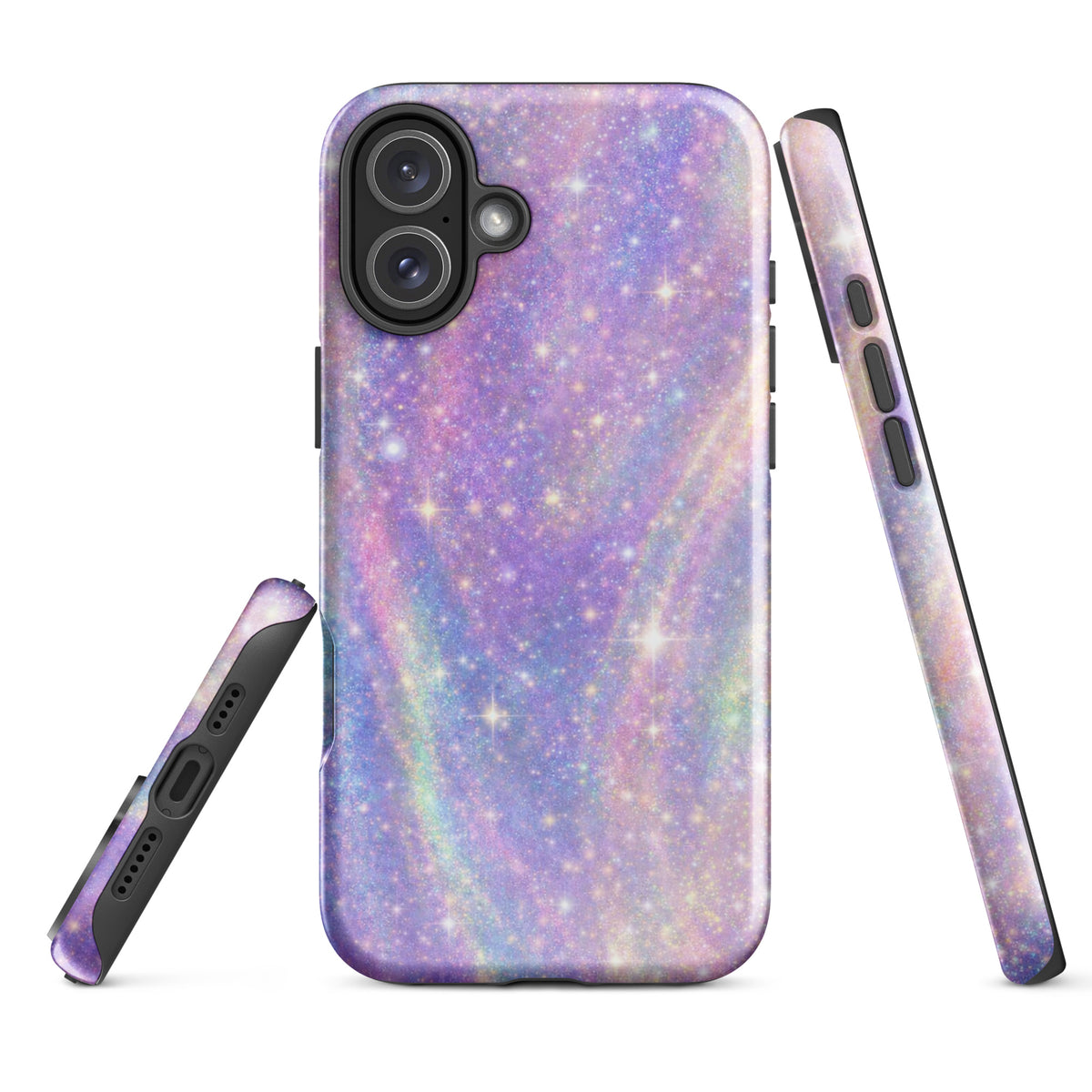 Phone Case for iPhone with cosmic dream swirl design in pastel purples, pinks, blues, and golden sparkles, showcasing a dreamy galaxy effect.