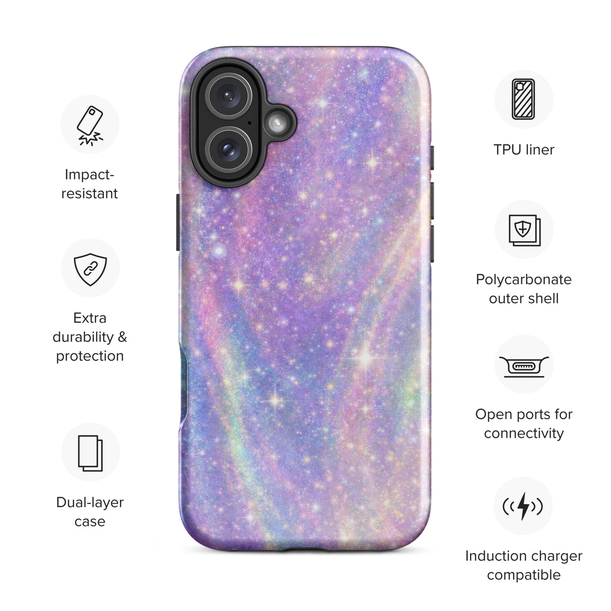 Phone Case for iPhone - Cosmic Dream Swirl with pastel galaxy design, impact-resistant dual-layer, TPU liner, polycarbonate shell