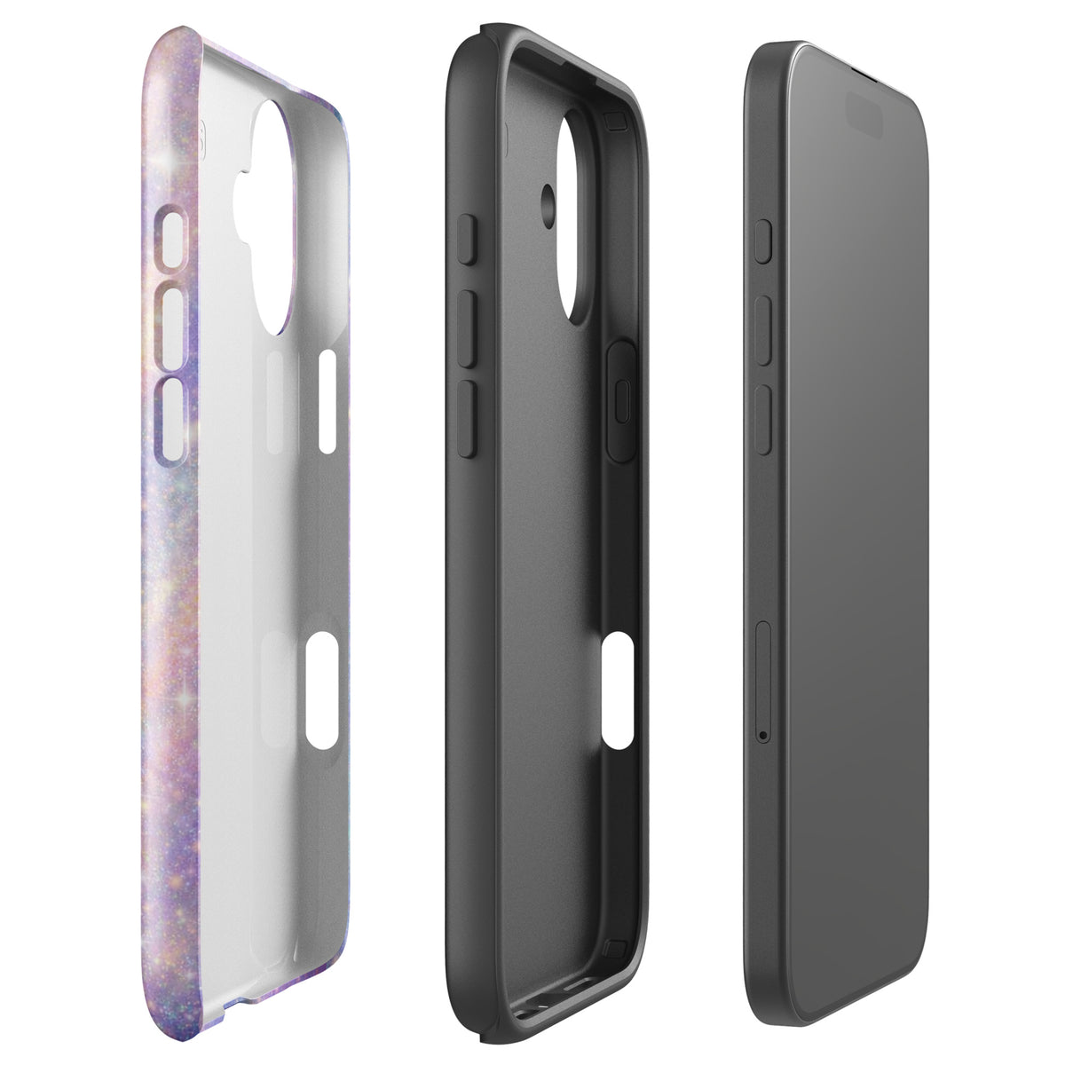 Phone Case for iPhone featuring cosmic dream swirl design with pastel colors and golden sparkles.