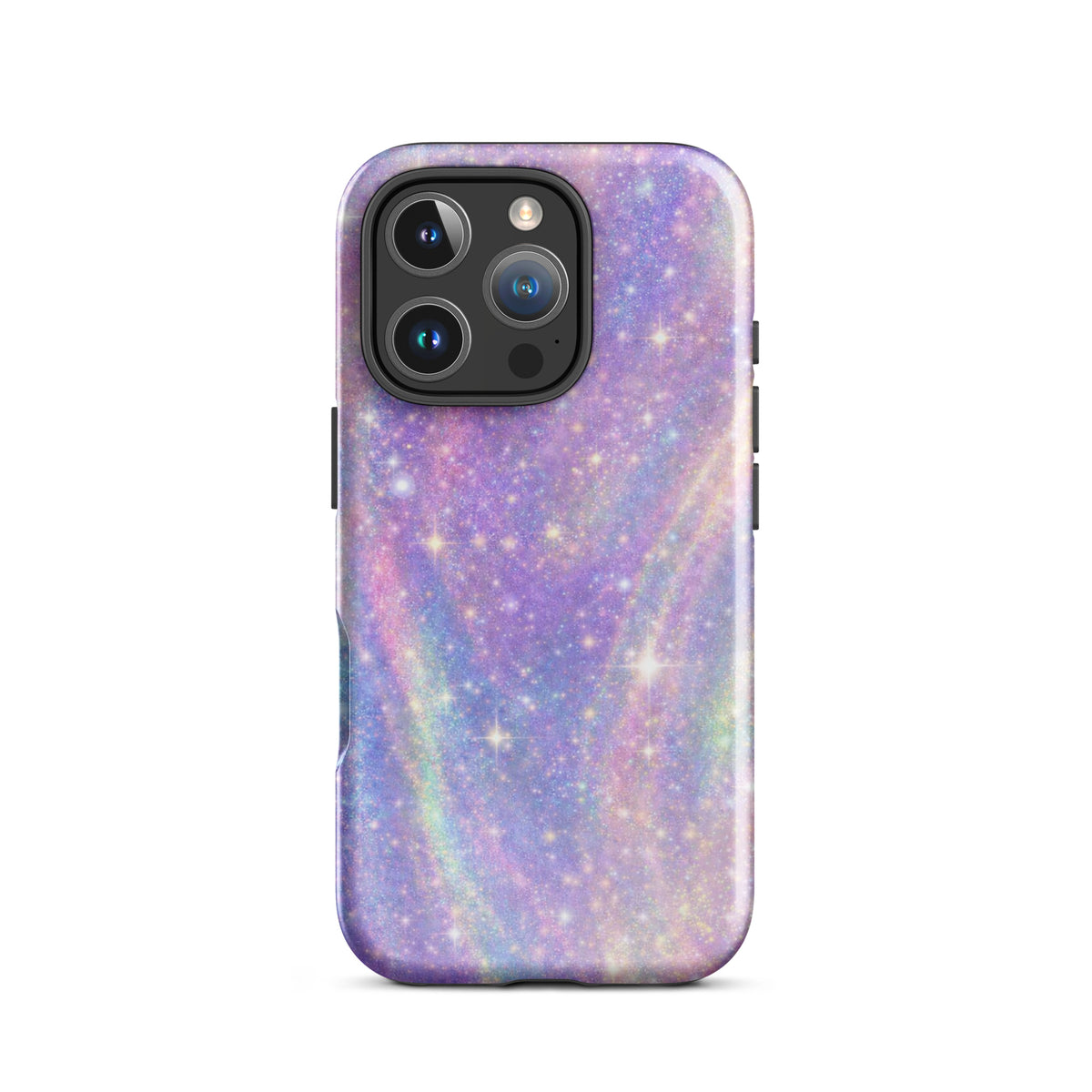 Phone Case for iPhone featuring cosmic dream swirl design with pastel purples, pinks, blues, and golden sparkles, resembling a galaxy.