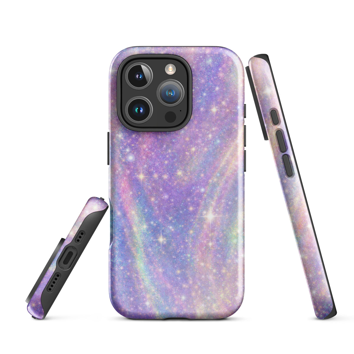 Phone Case for iPhone in Cosmic Dream Swirl design with pastel colors and sparkles, showcasing vibrant and playful galaxy style.