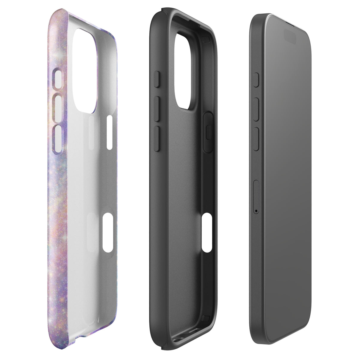 Phone Case for iPhone in Cosmic Dream Swirl design with pastel purples, pinks, blues, and golden sparkles
