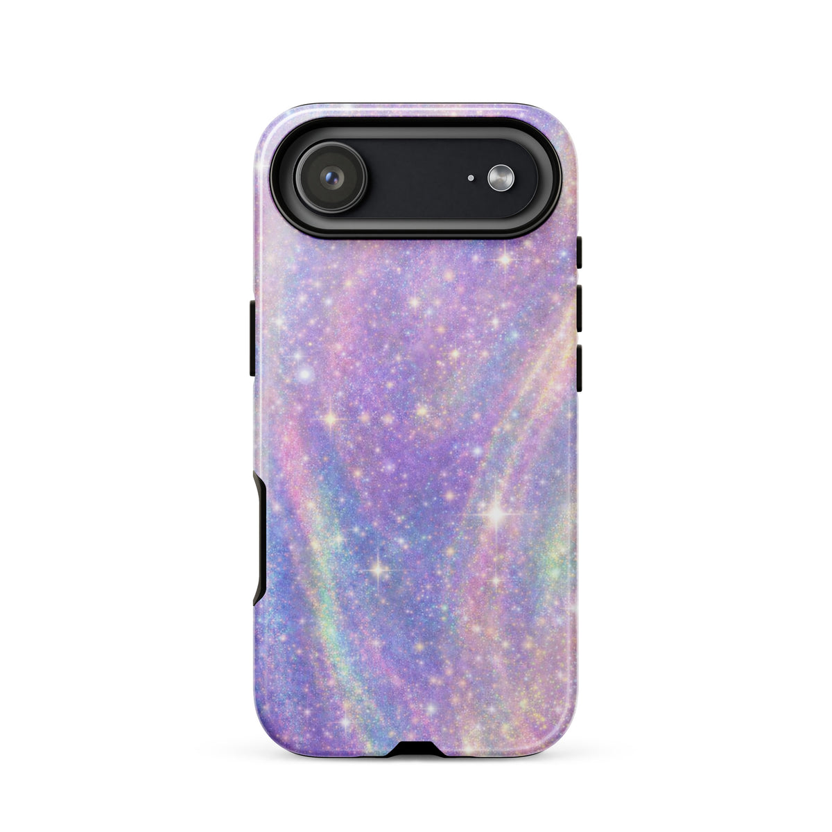 Phone Case for iPhone with cosmic dream swirl design, featuring pastel purples, pinks, blues, and golden sparkles on a galaxy backdrop.