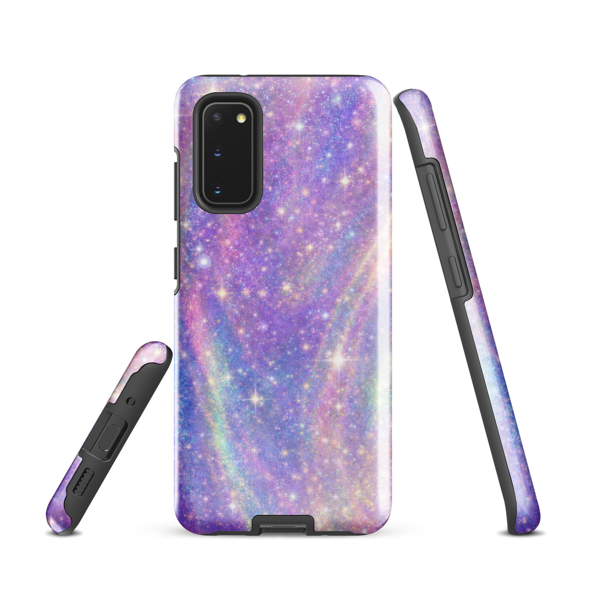Phone Case for Samsung Galaxy with cosmic dream swirl design featuring pastel purples, pinks, blues, and golden sparkles.