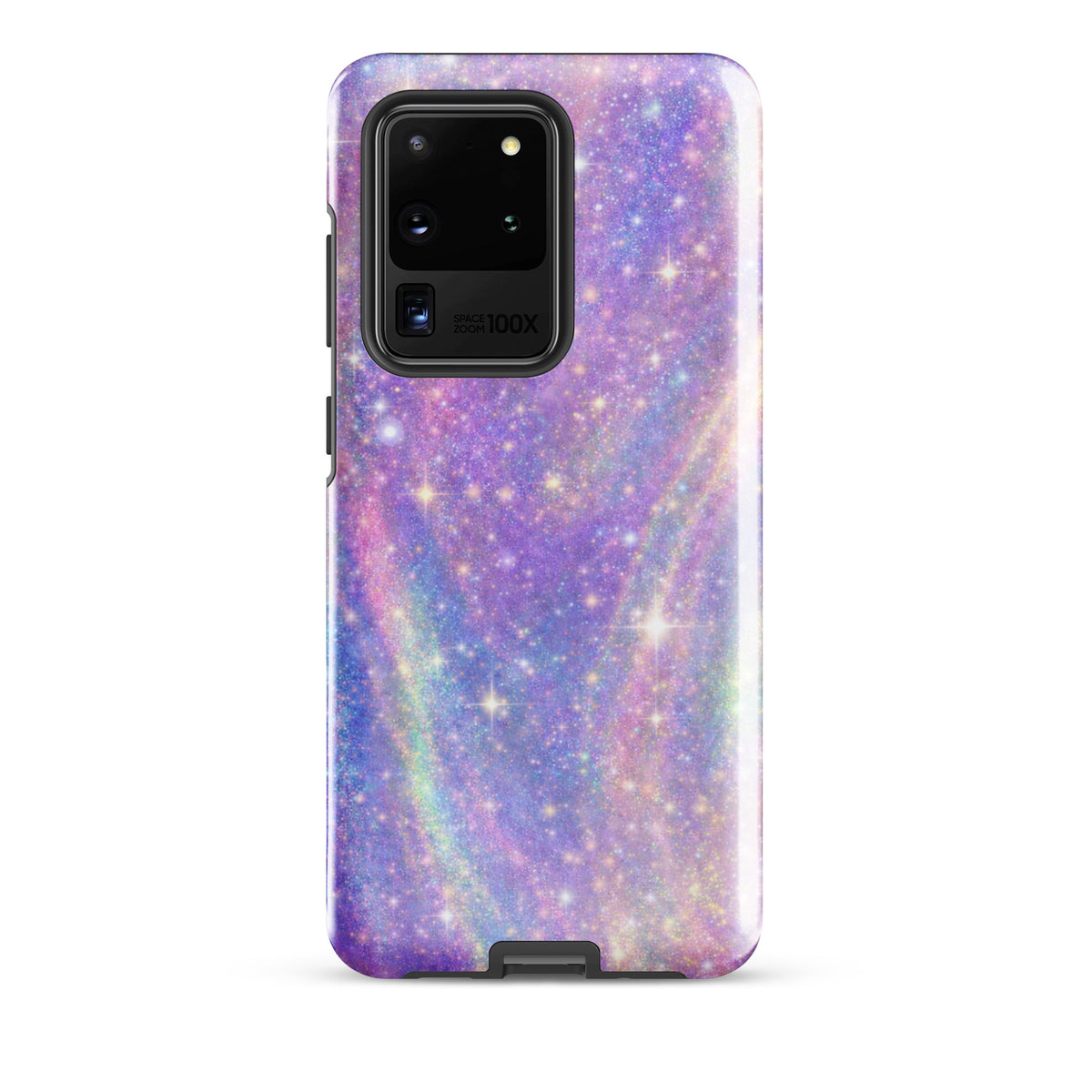 Phone Case for Samsung Galaxy with cosmic dream swirl design in pastel purples, pinks, blues, and golden sparkles.