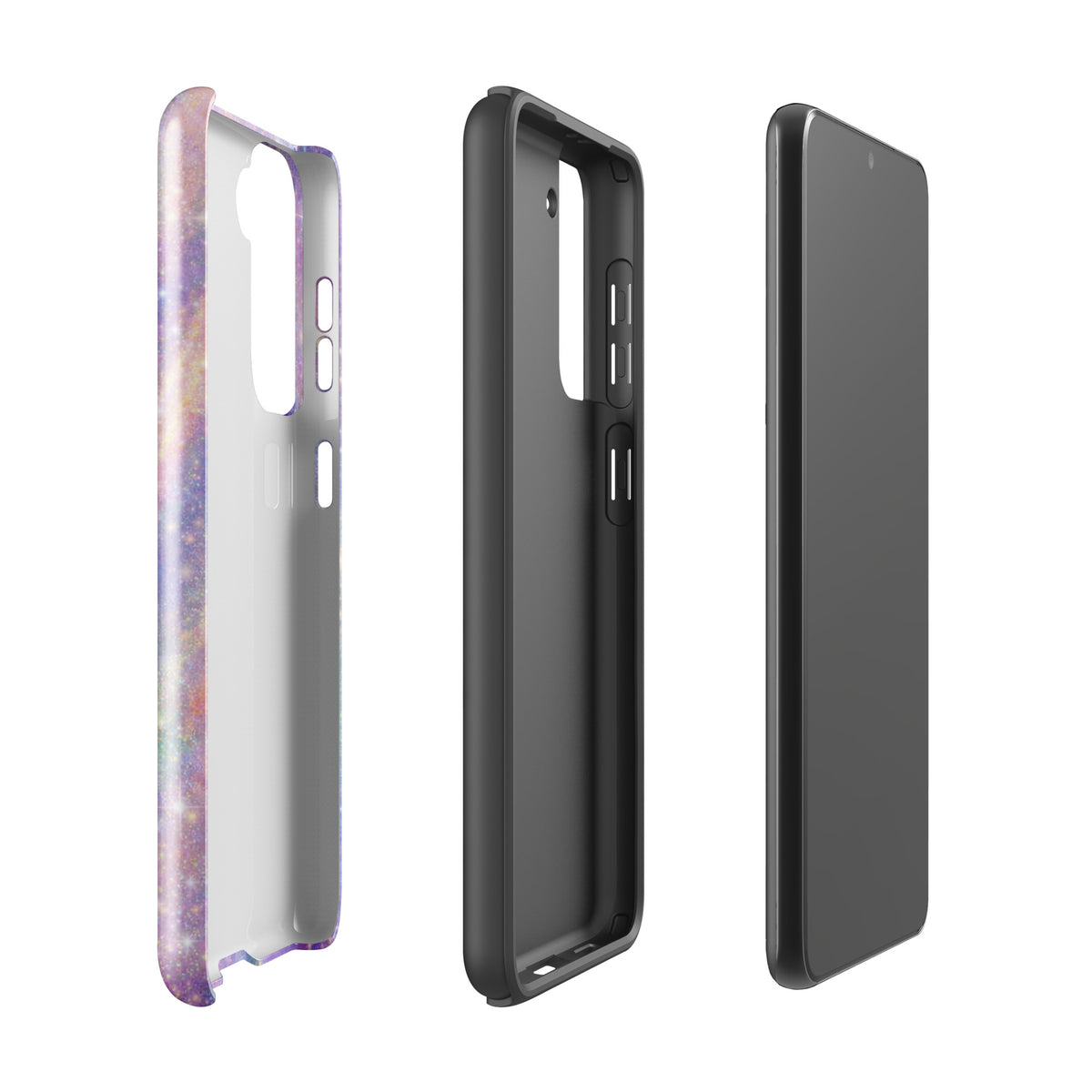Phone Case for Samsung Galaxy - Cosmic Dream Swirl, featuring pastel purples, pinks, blues, and golden sparkles.