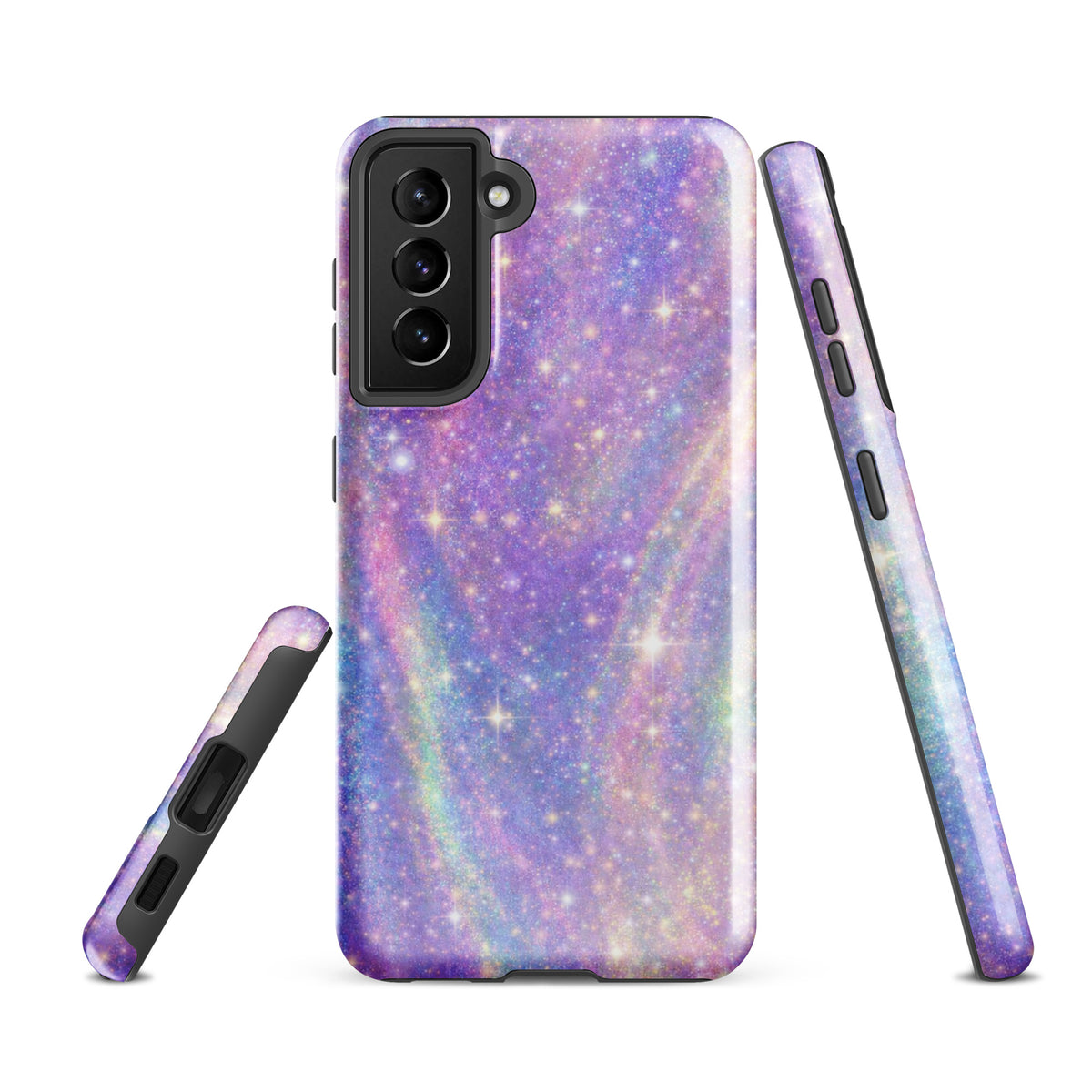 Phone Case for Samsung Galaxy with cosmic dream swirl of pastel purples, pinks, and golden sparkles.