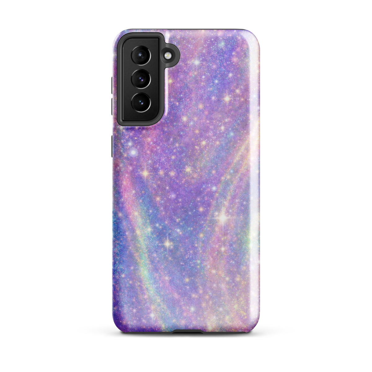 Phone Case for Samsung Galaxy featuring a cosmic dream swirl design in pastel purples, pinks, blues, and golden sparkles.