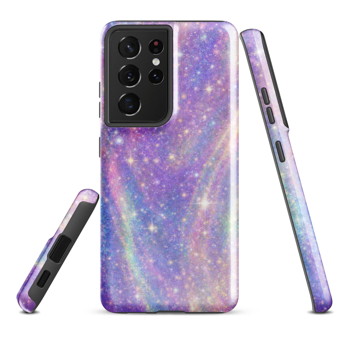 Phone Case for Samsung Galaxy with cosmic dream swirl design featuring pastel purples, pinks, blues, and golden sparkles.