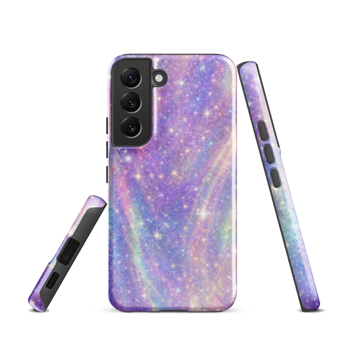 Phone Case for Samsung Galaxy with cosmic dream swirl design in pastel purples, pinks, blues, and golden sparkles.