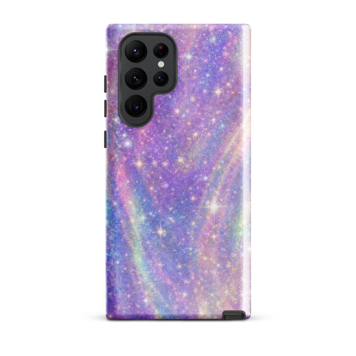 Phone Case for Samsung Galaxy - Cosmic Dream Swirl with pastel purple, pink, and blue galaxy design featuring golden sparkles.