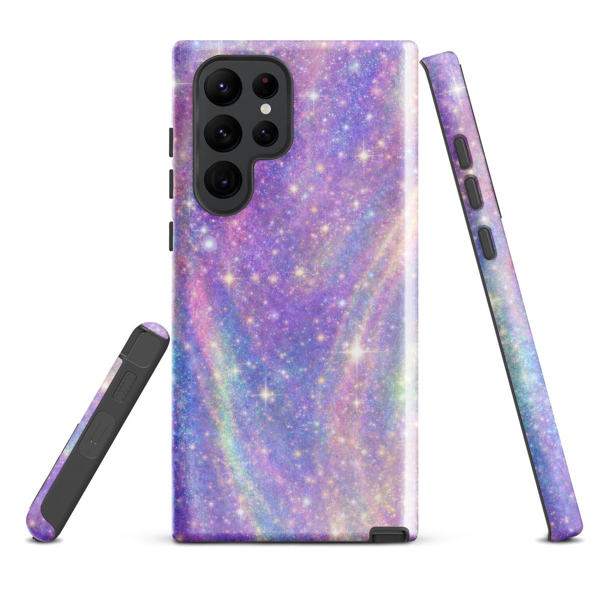 Phone Case for Samsung Galaxy with cosmic dream swirl design in pastel purples, pinks, blues, and golden sparkles.