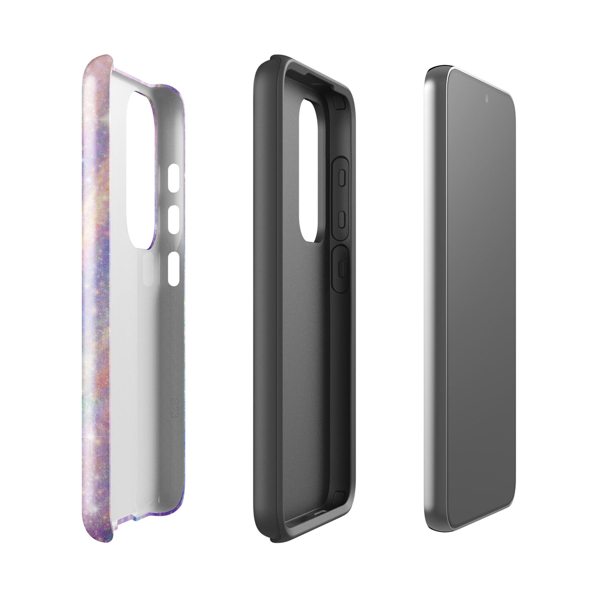 Phone Case for Samsung Galaxy showcasing cosmic dream swirl design in pastel colors with separate protective layers.