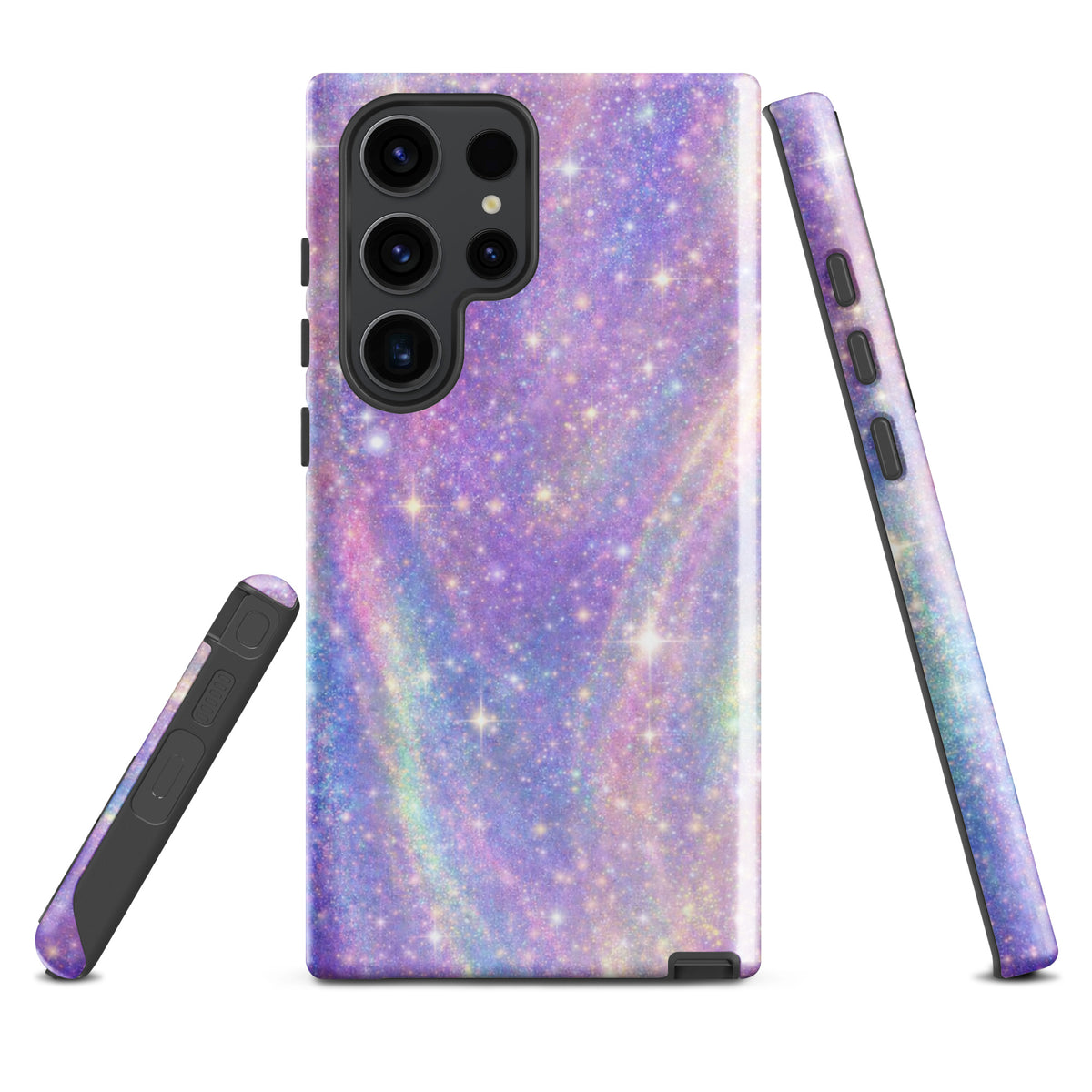 Phone Case for Samsung Galaxy with cosmic dream swirl design in pastel purples and golden sparkles