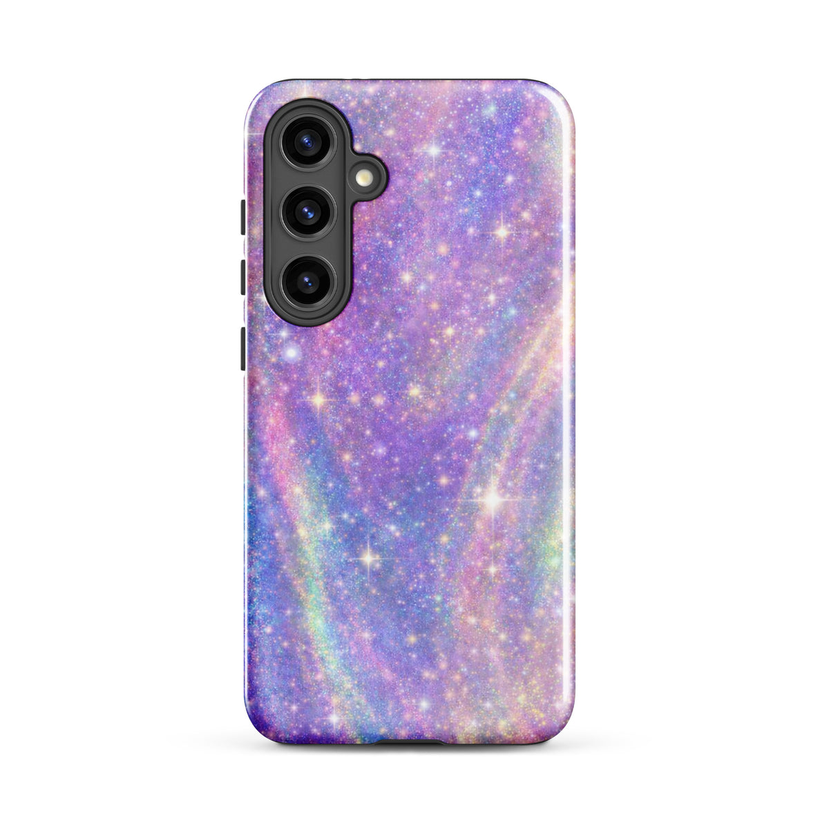 Phone Case for Samsung Galaxy with cosmic dream swirl design in pastel purples, pinks, blues, and golden sparkles.