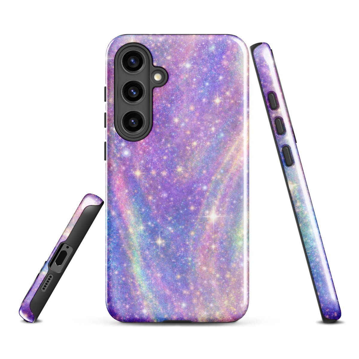 Phone Case for Samsung Galaxy - Cosmic Dream Swirl with pastel purple, pink, blue swirls and golden sparkles.