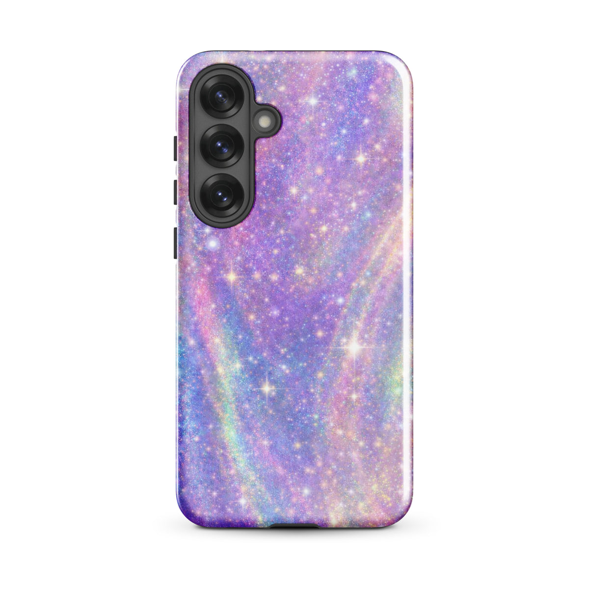 Phone Case for Samsung Galaxy with Cosmic Dream Swirl design in pastel purples, pinks, blues, and golden sparkles like a tiny galaxy.