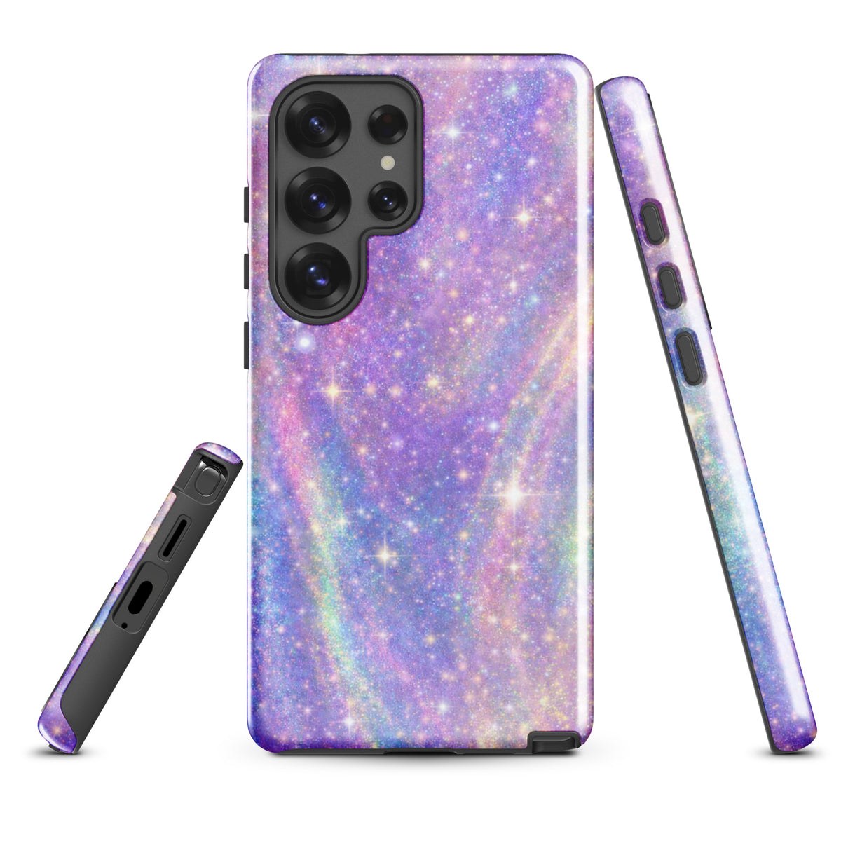 Phone Case for Samsung Galaxy with Cosmic Dream Swirl design in pastel purples, pinks, blues, and golden sparkles.