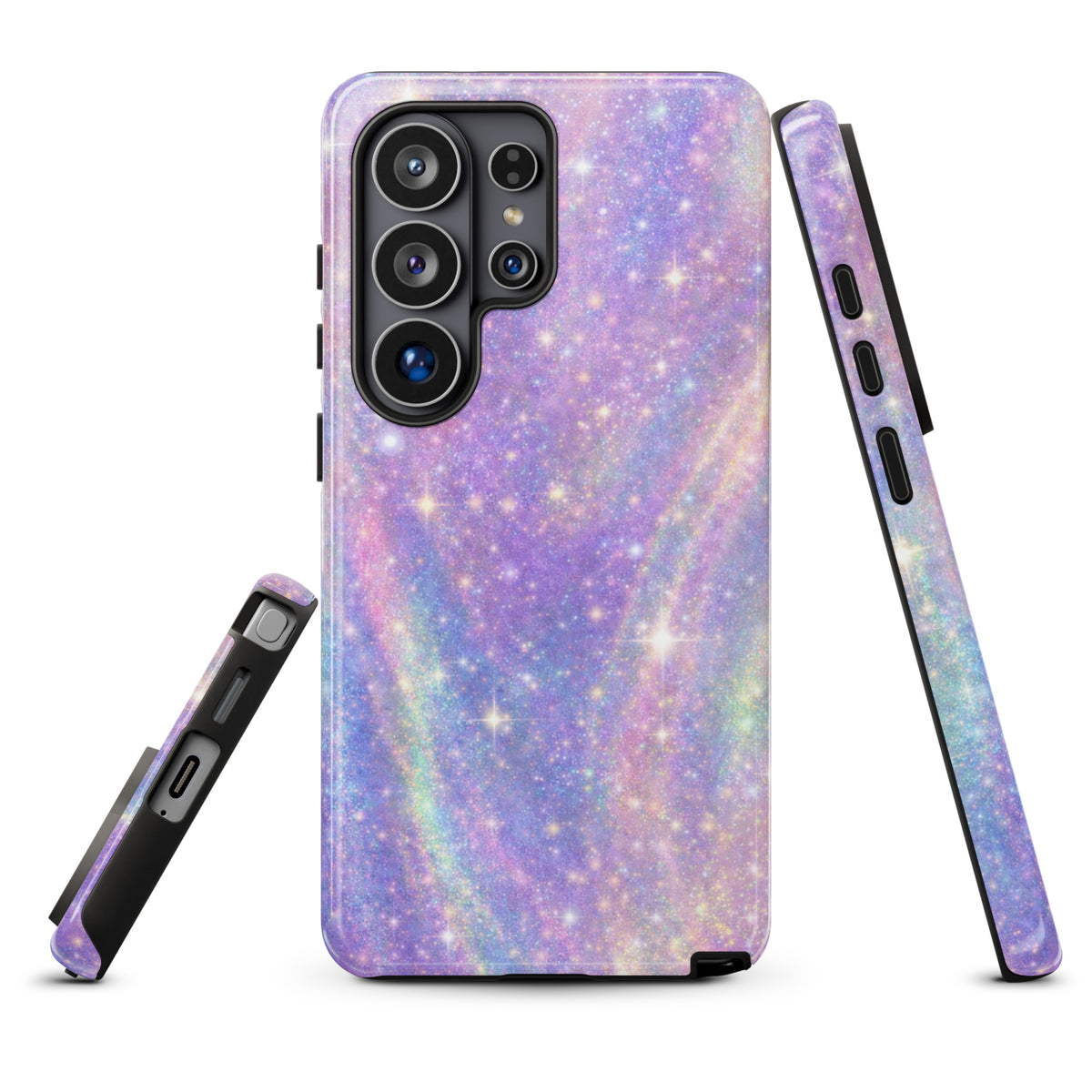 Phone Case for Samsung Galaxy with cosmic dream swirl design, featuring pastel purples, pinks, blues, and golden sparkles.