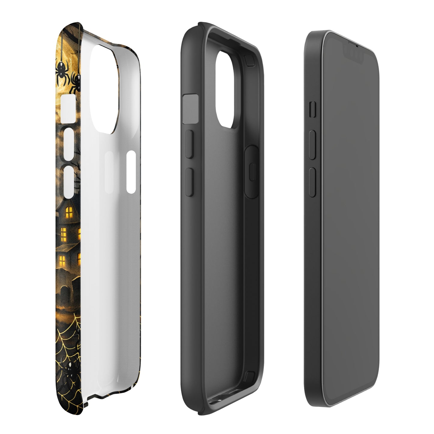 Phone Case for iPhone featuring a haunted pumpkin moonlit Halloween scene with jack‑o’-lanterns and bats design.