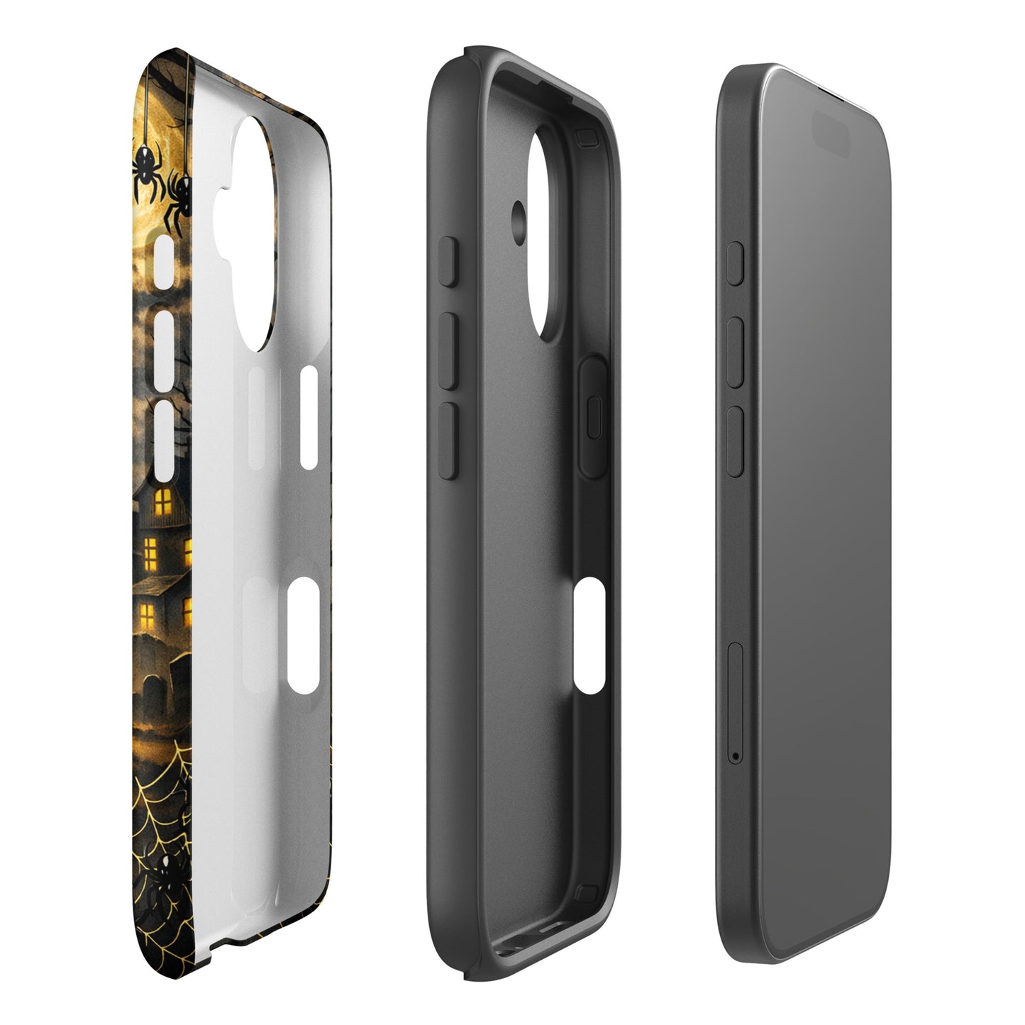 Phone Case for iPhone with Halloween themed haunted pumpkin, bats, and moonlit scene design.