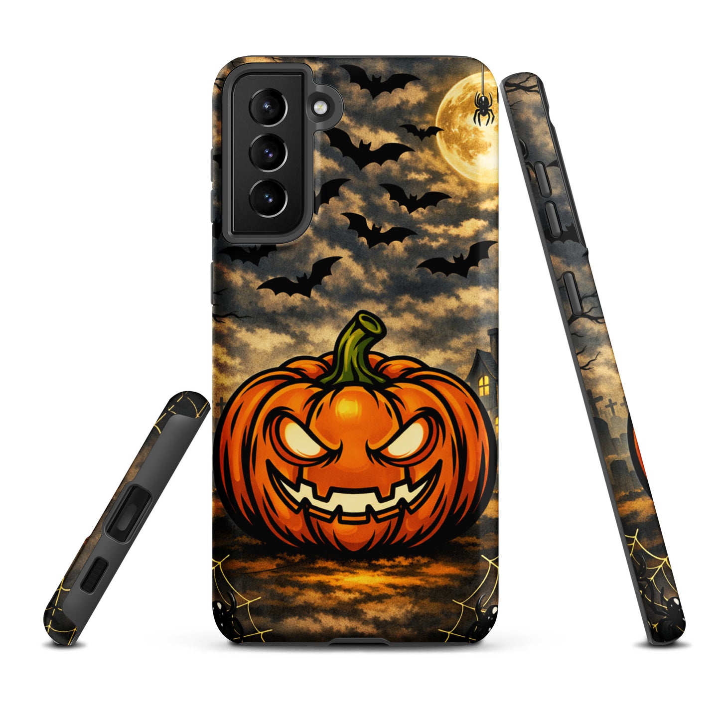 Phone Case for Samsung Galaxy with haunted pumpkin and moonlit Halloween scene design