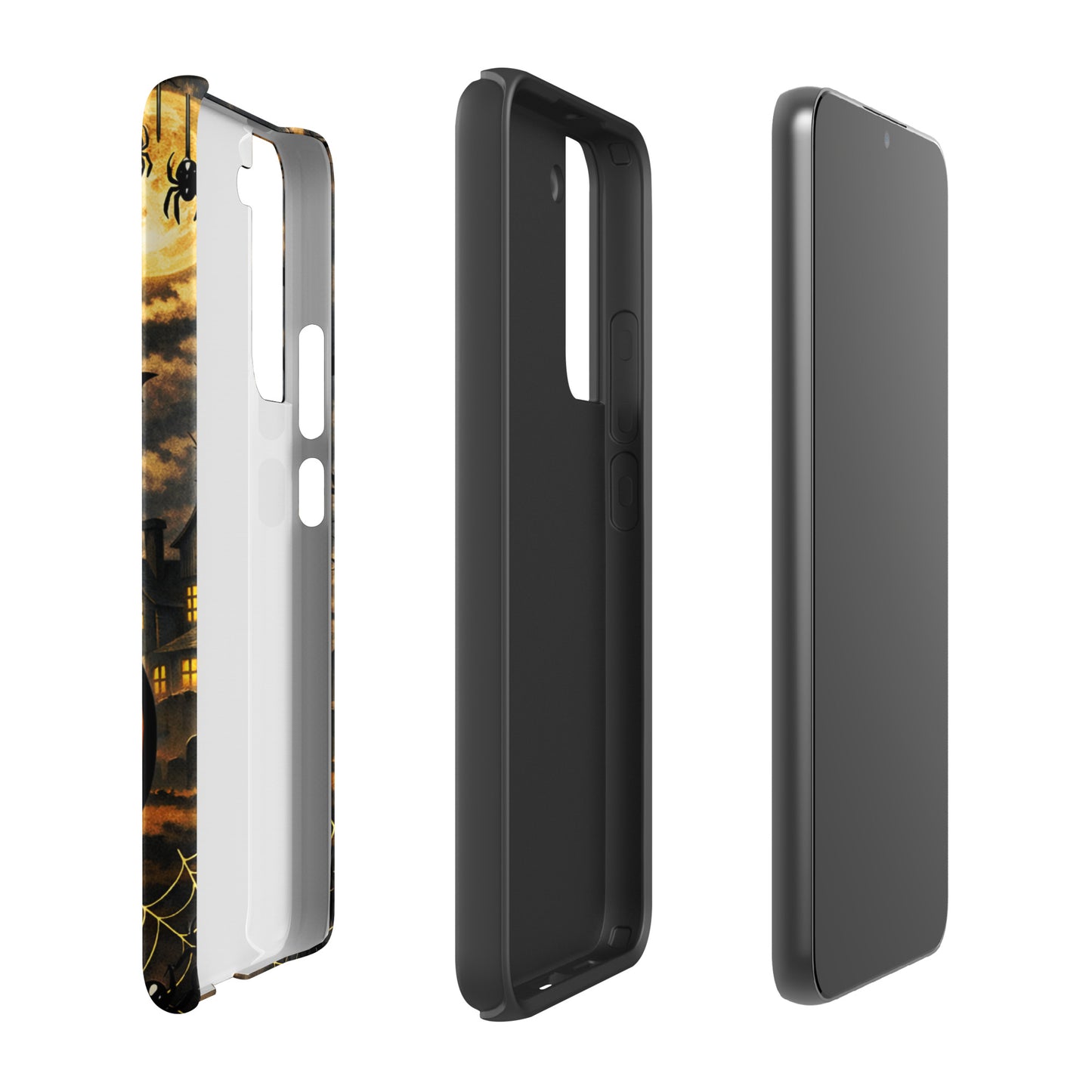 Phone Case for Samsung Galaxy with haunted pumpkin and moonlit Halloween scene.