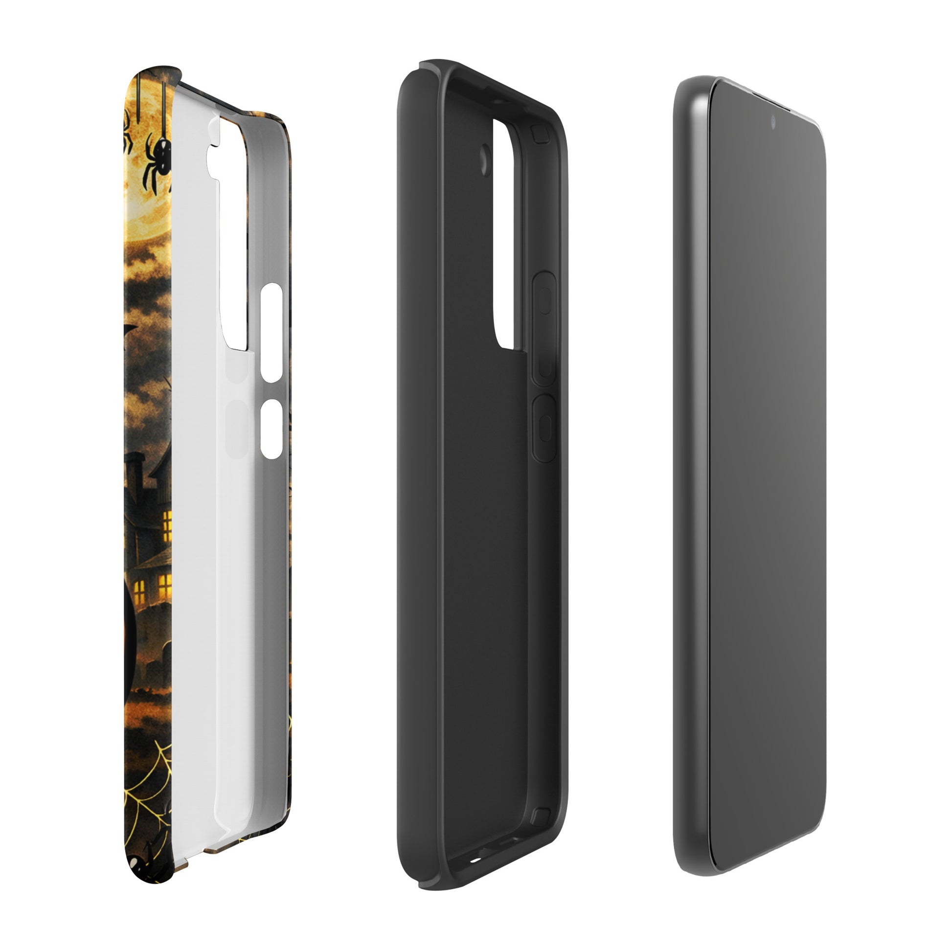 Phone Case for Samsung Galaxy with haunted pumpkin and moonlit Halloween scene.