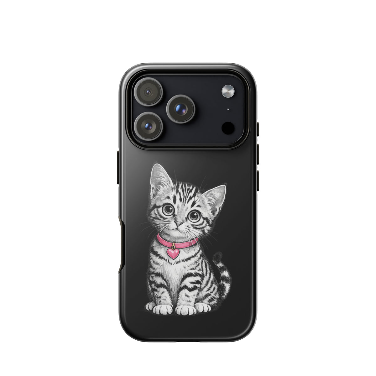 Phone Case featuring kitten sketch with pink heart charm for iPhone