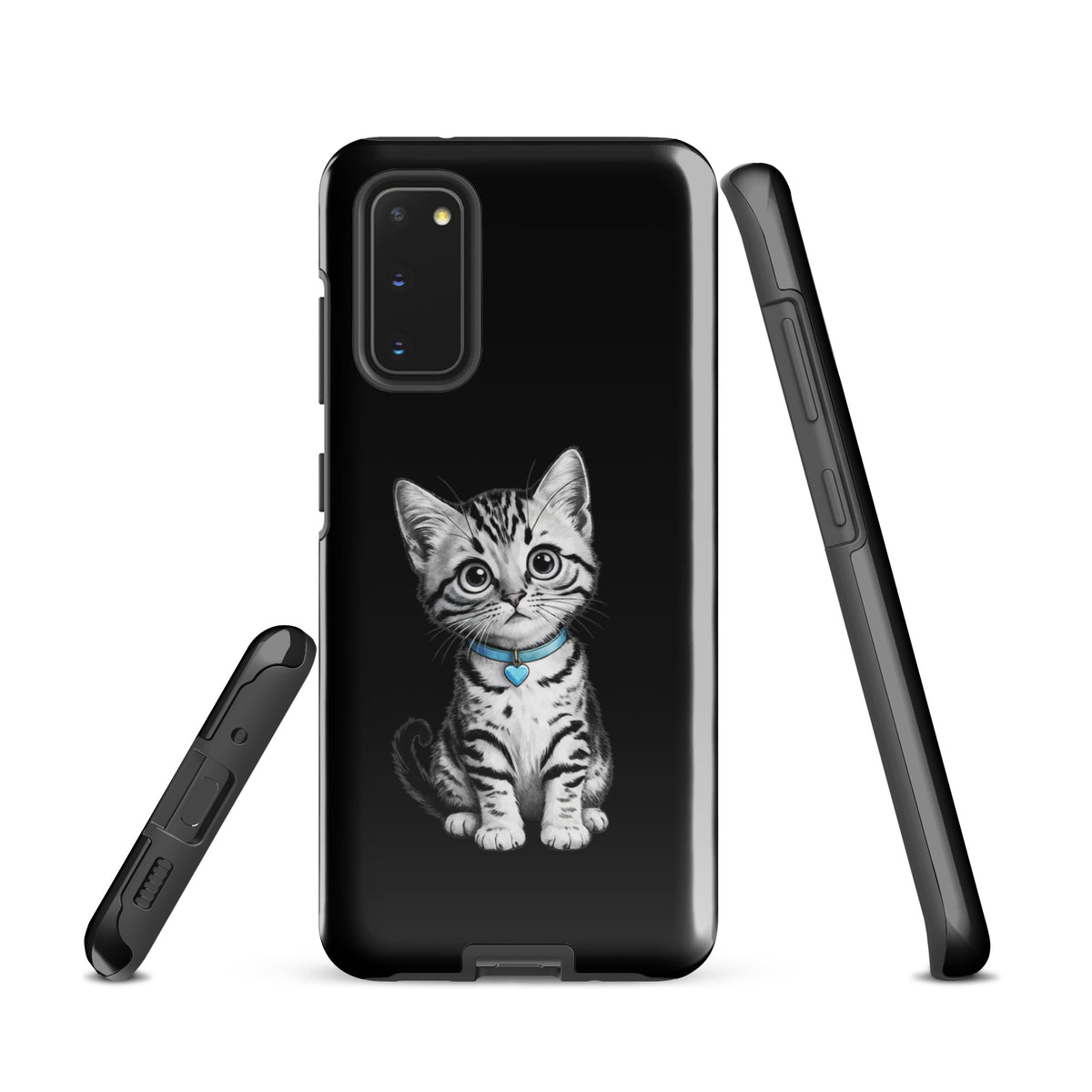 Phone Case for Samsung Galaxy with kitten and blue heart charm design