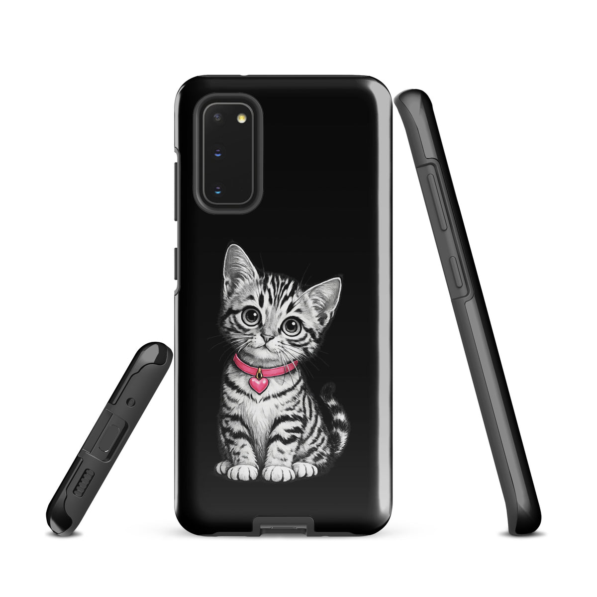 Phone Case for Samsung Galaxy with kitten and pink heart charm design