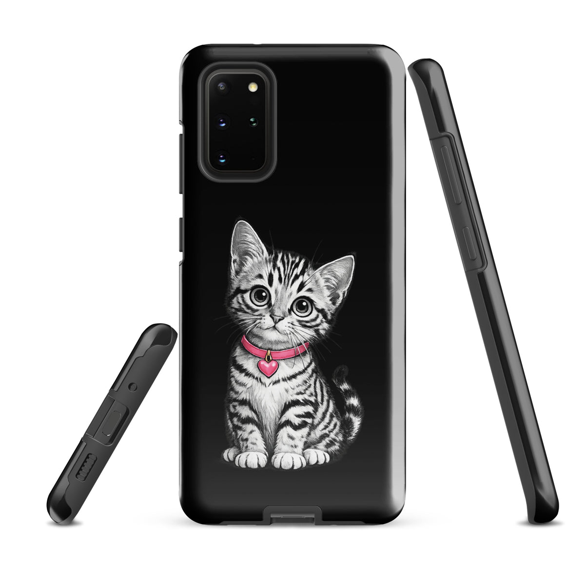 Phone Case for Samsung Galaxy featuring kitten with pink heart charm.