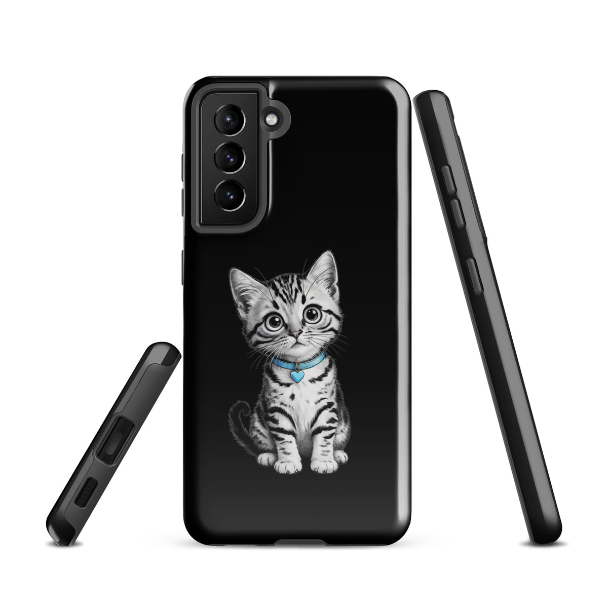 Phone Case for Samsung Galaxy with kitten design and blue heart charm