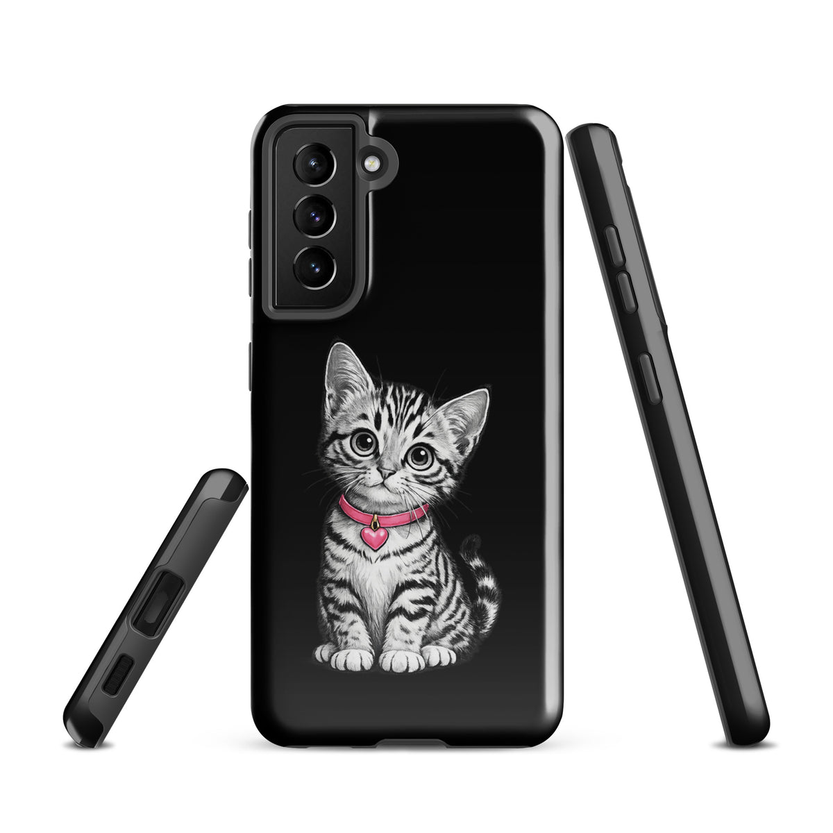 Phone Case for Samsung Galaxy featuring kitten with pink heart charm
