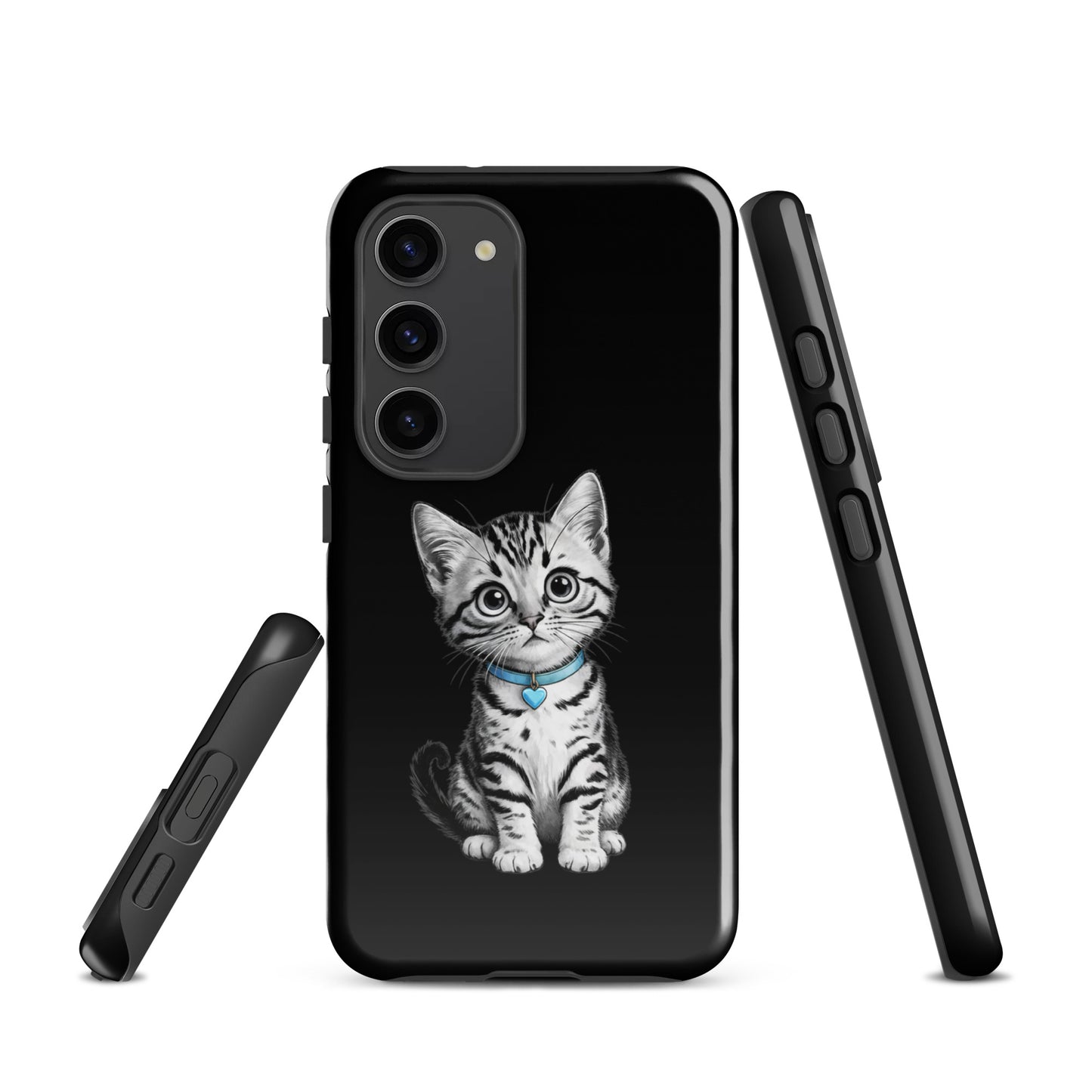 Phone Case for Samsung Galaxy with kitten design and blue heart charm