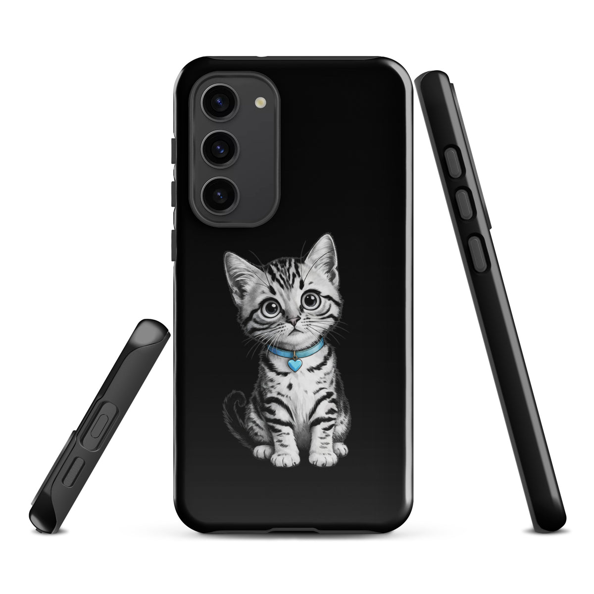 Phone Case for Samsung Galaxy with kitten design and blue heart charm