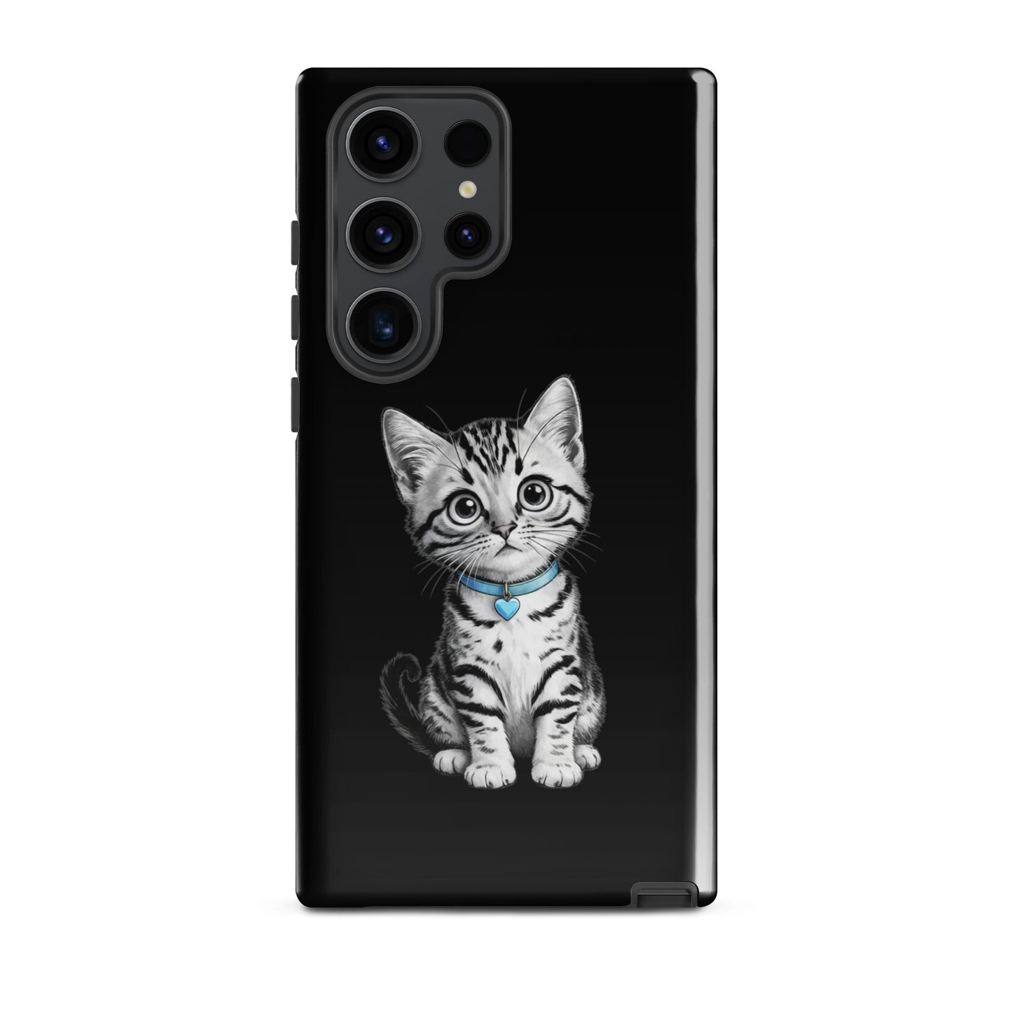 Phone Case for Samsung Galaxy featuring kitten with blue collar and heart charm