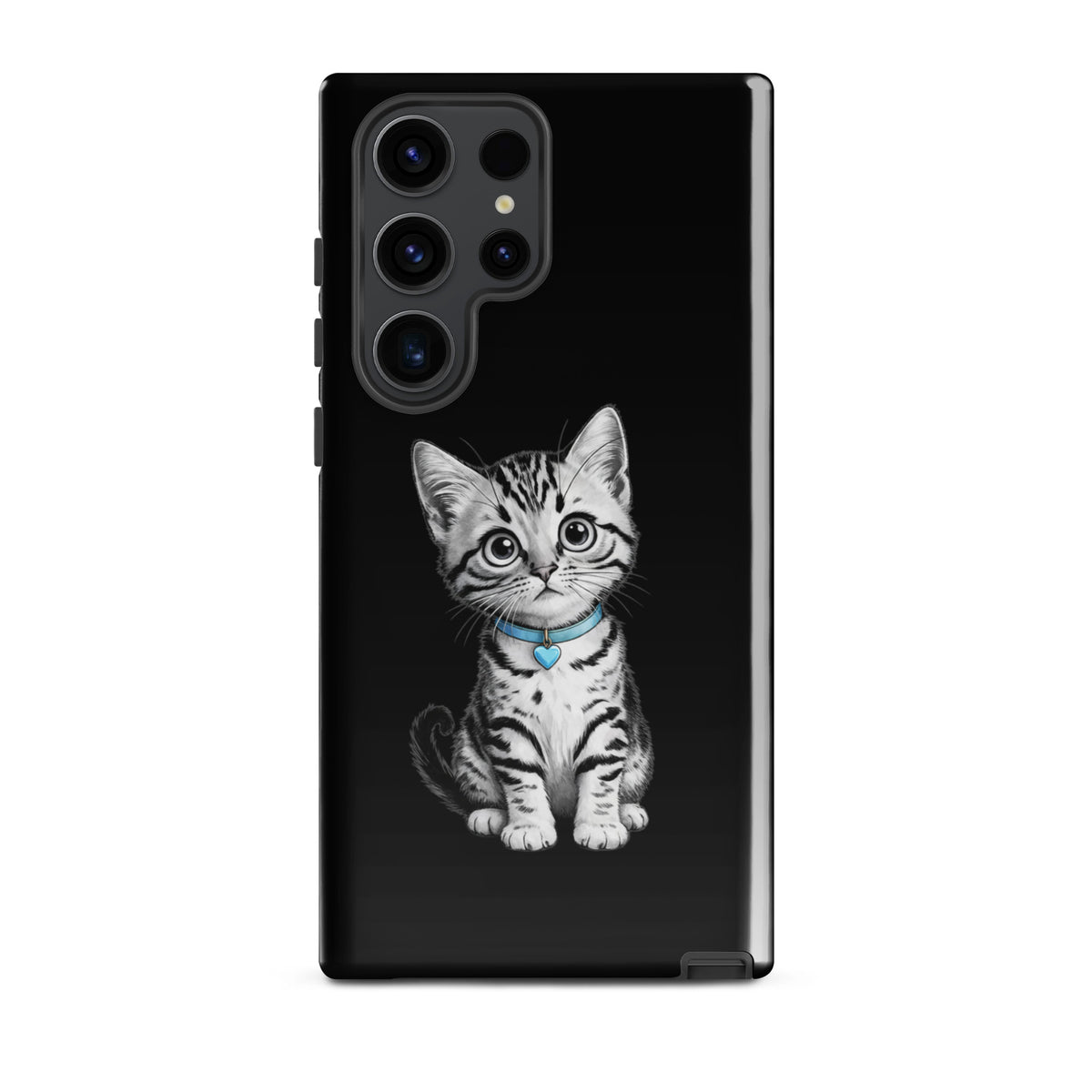Phone Case for Samsung Galaxy featuring kitten with blue collar and heart charm