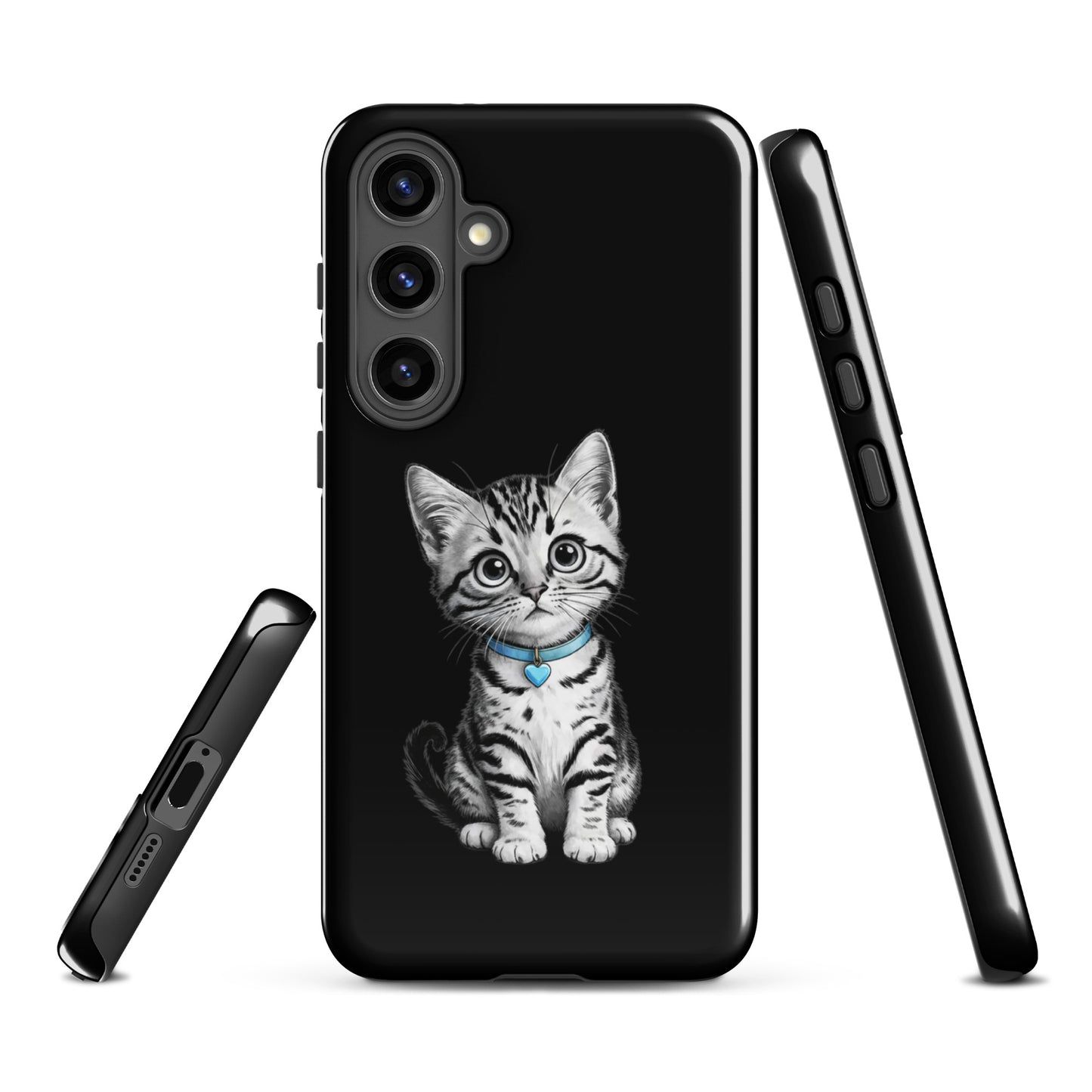 Phone Case for Samsung Galaxy with kitten and blue heart charm design