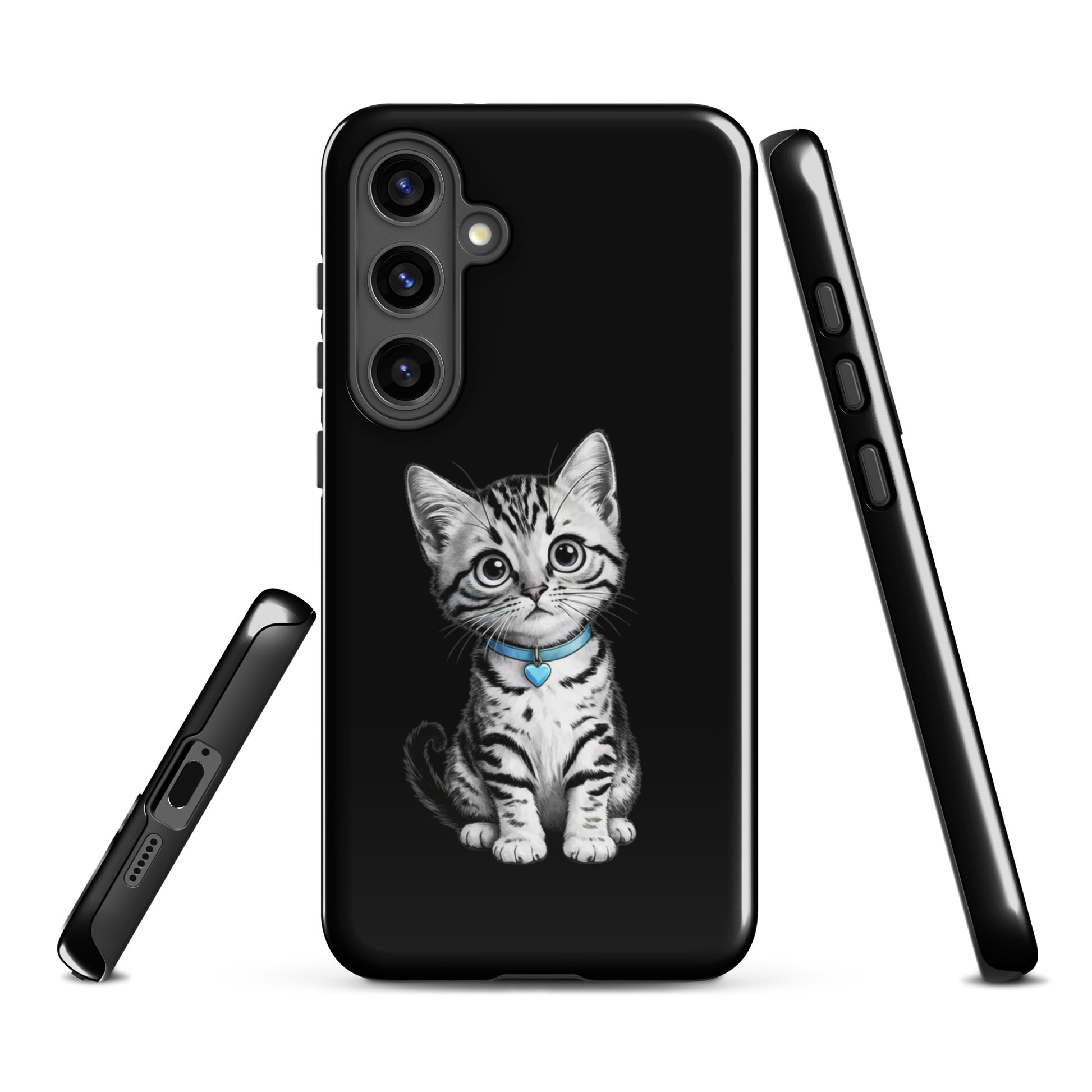 Phone Case for Samsung Galaxy with kitten and blue heart charm design