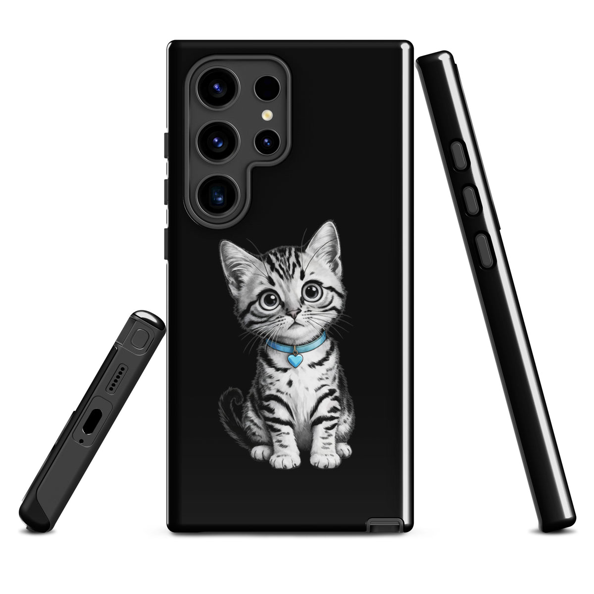 Phone Case for Samsung Galaxy with kitten design and blue heart charm